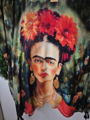 Frida Kahlo Tunika Bluse Viskose | Oversize | Glitzersteine | Curvy 48 58 | Ital