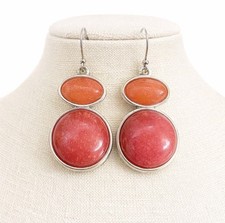 Lucky Brand Silver Tone Double Drop Coral Red...