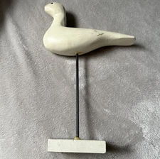 Carved Painted Wood White Sea Bird Decoy Stand Glass Eyes *Missing Bill/Beak 12"