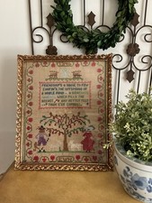 Vtg. Ornate Gold Frame w Vtg Cross Stitch 11 X 13 Grandma Cottage Core