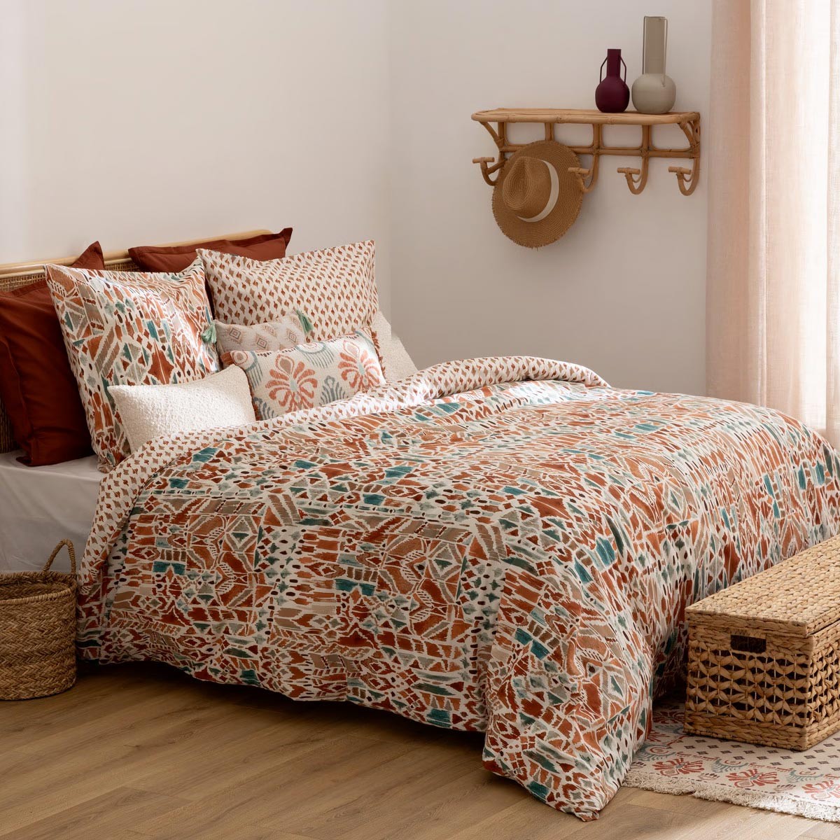 Housse de couette Ikat 240x220cm multicolore en tissu respirant anti-plis