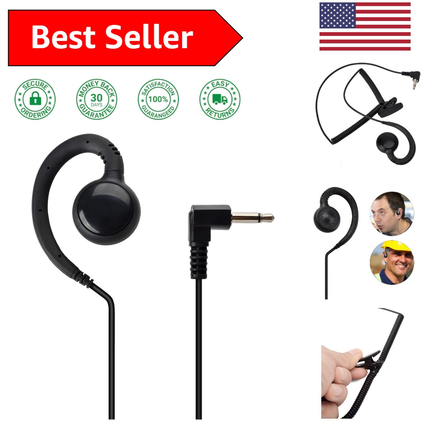 Listen Only 3.5mm Earpiece with C Shape Design &ndash; Perfect for Noisy Environments