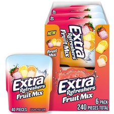 Gum Refreshers Fruit Mix SugarFree Chewing Gum Bulk, 40 Piece Bottle Pack of 6