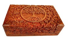 Handcarved Wooden Decorative Treasure Chest Box 8 x 5 Inch Brown Tree Of Life