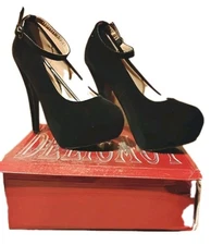 Delicacy Black Faux Suede Stiletto Ankle Strap High Heels Shoes Size 7.     A170
