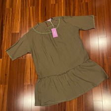 Gauze Babydoll Mini Dress Crochet Trim Green Short Sleeve Purple Lava New Medium