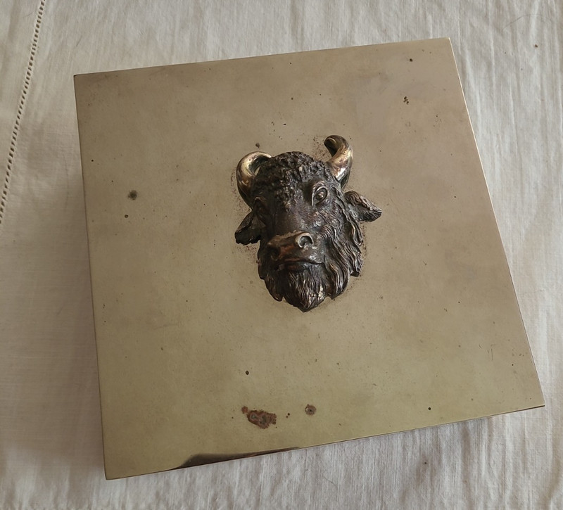 RARE c1970s Signed Gabriella Crespi Silver Box With Sculptural Bulls Head Square