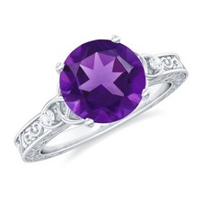 925 Sterling Silver Round 1 Ctw Amethyst 4 Prong Set Solitaire Ring for Women
