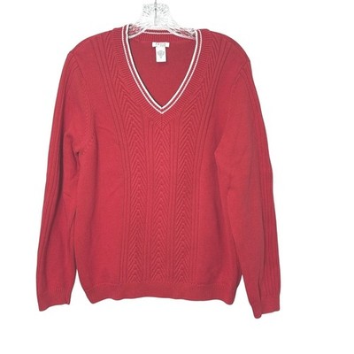 Womens Red V-Neck Sweater XL Preppy Collegiate Tennis Country Club Old Money