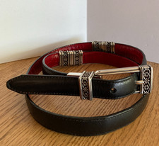 Brighton 90s Leather Reversible Twist Buckle Belt Black  Red Mock Croc Sz ML 32