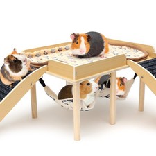 Guinea Pig Hideout Castle, Wooden Chinchilla House with 2 Stairs and Hammock,...