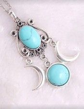New Pagan Gothic Wicca - Silver Triple Moon & Goddess