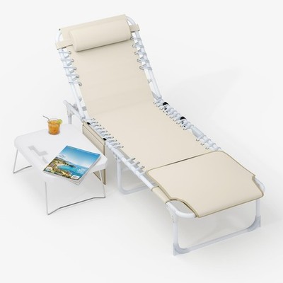 Garvee Tanning Chair Face Hole 3-In-1 Outside Beach Lounge Chair Folding Table