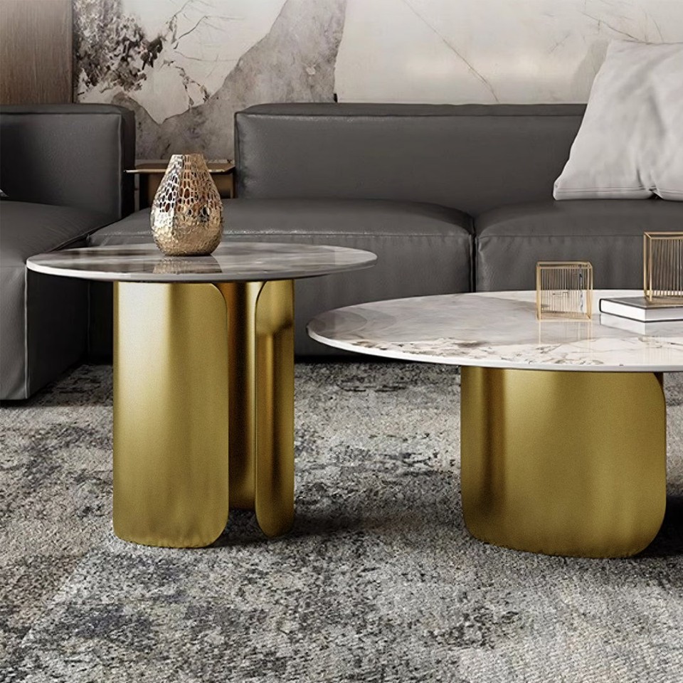 Amina nesting coffee table set gold sintered stone | eBay UK