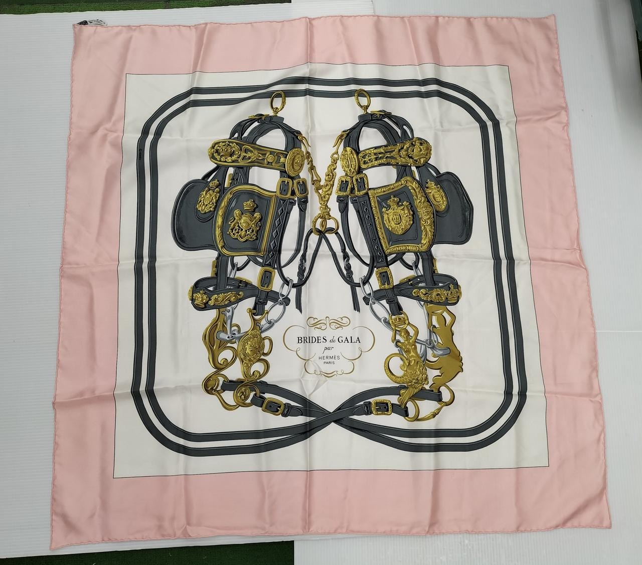 HERMES White Pink Scarf with Model Number