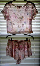 VICTORIA SECRET VINTAGE BABYDOLL TEDDY SET PINK SHEER MESH FLORAL PRINT SZ. M