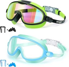 Seago Kids Swim Goggles 2 Pack, Anti-Fog  UV, Wide View for Ages 3-14
