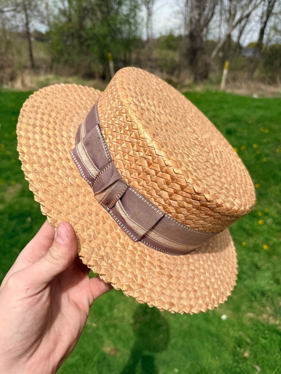 Vintage Boater Straw Hat Made in Italy Extra Extra Sennit  display picture 2