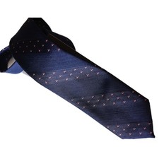 80s Vintage Abstract Micro Dot Pattern Necktie Thick Jacquard Navy Blue Striped