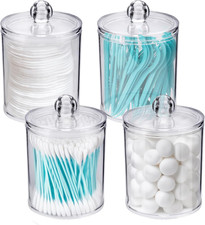 4 Pack Qtip Holder Dispenser - Cotton Ball, Swab, round Pads, Floss , Small Clea