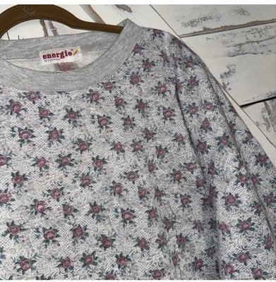 Vintage 80s Energie Currants Floral Loose Lace Print Sweatshirt Size L Hong Kong