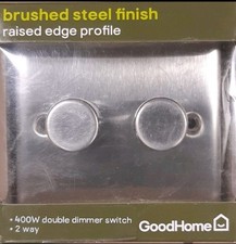 GoodHome Brushed Steel Finish — Raised Edge Profile Double Dimmer Switch • 2‑Way