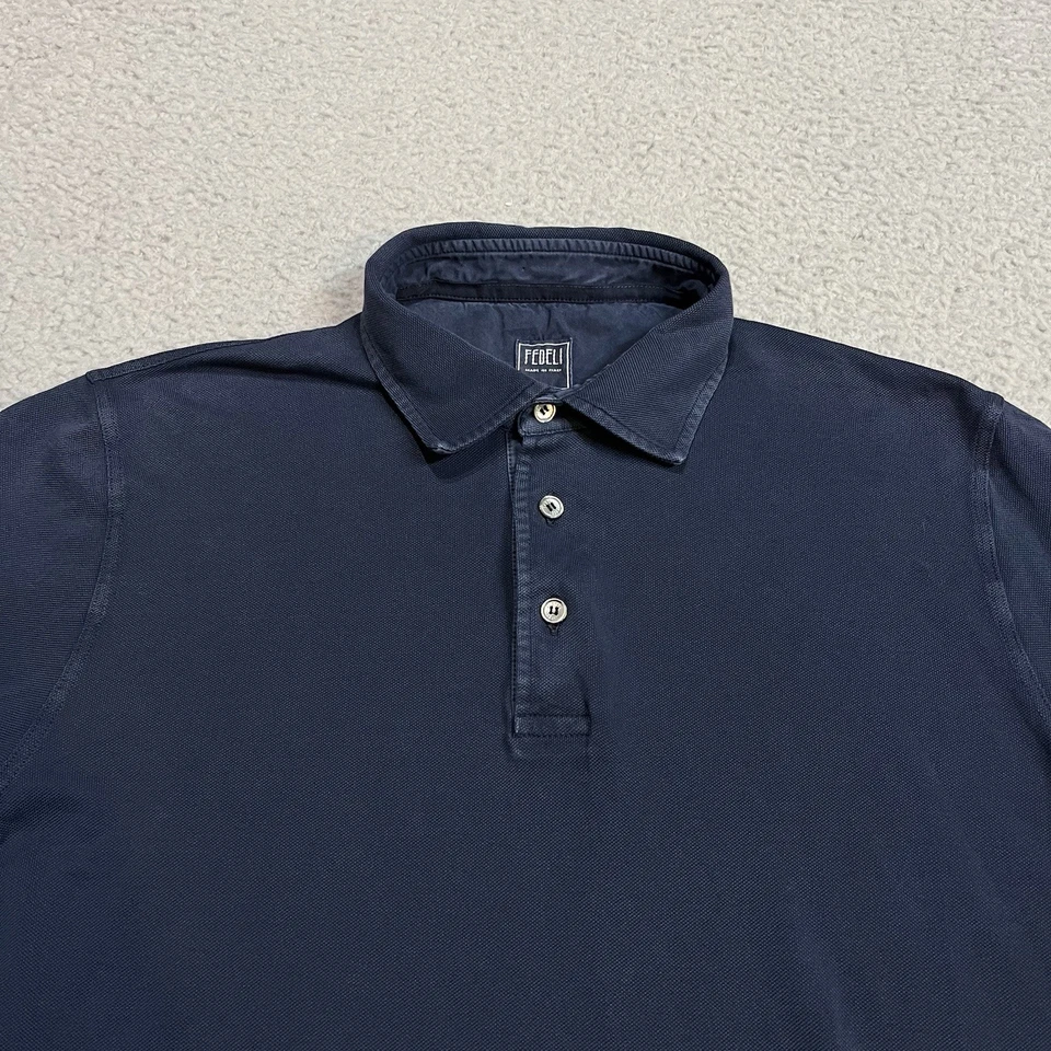Camisa Polo Fedeli Para Hombre 52 Grande Azul Marino Piqué Elástica Algodón Oficina Italia Foto 2 de 4
