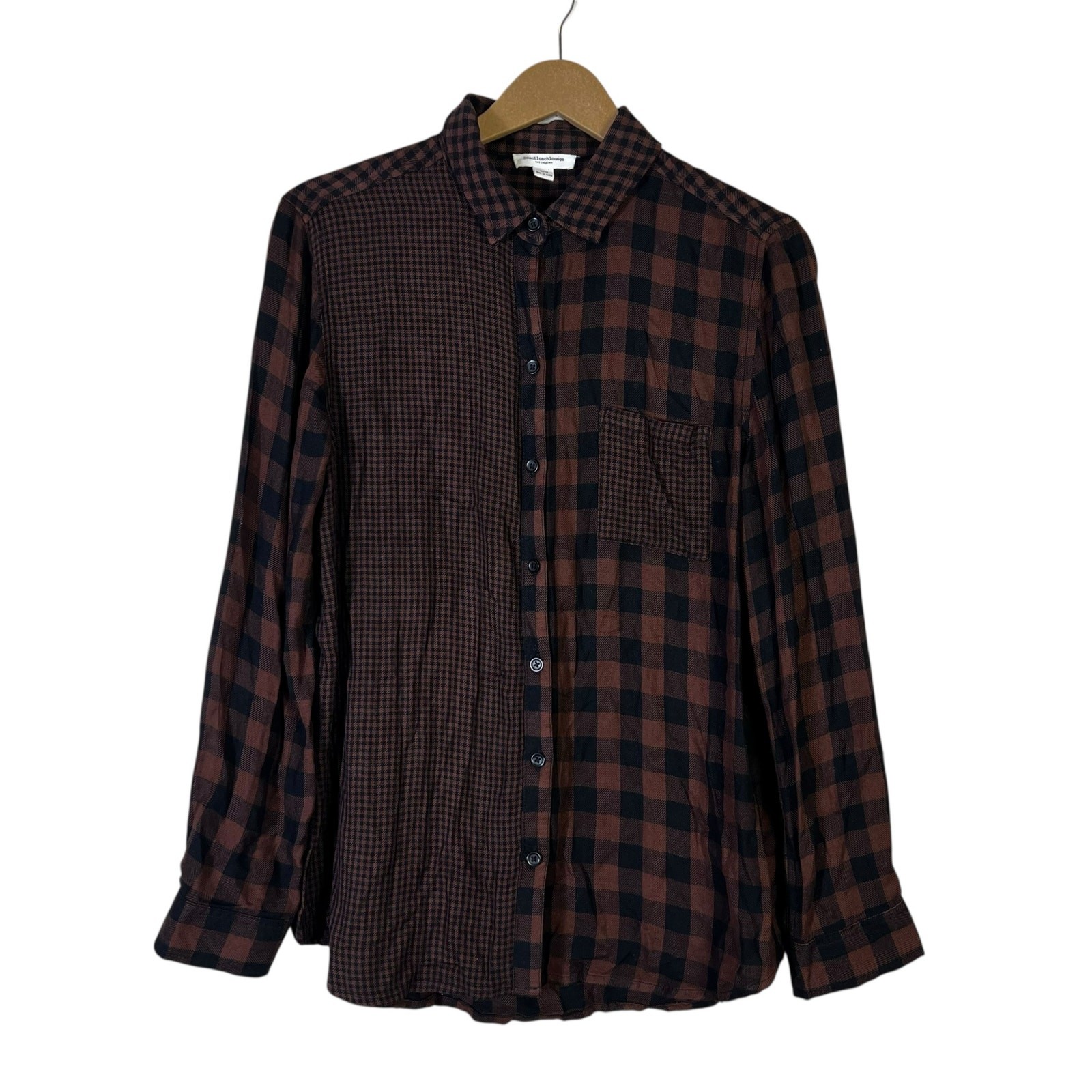 BeachLunchLounge Plaid Patchwork Button Shirt Wom… - image 2