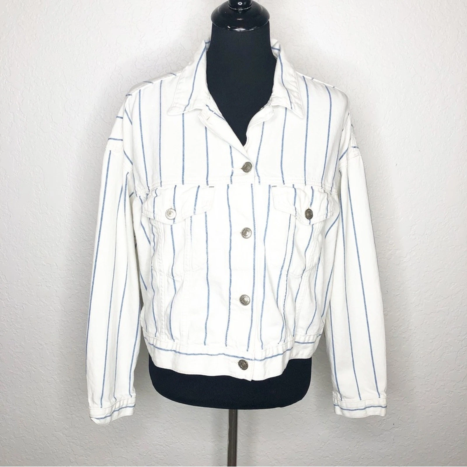 OFF WHITE Giacca denim American Eagle off bianco e blu a righe taglia Large