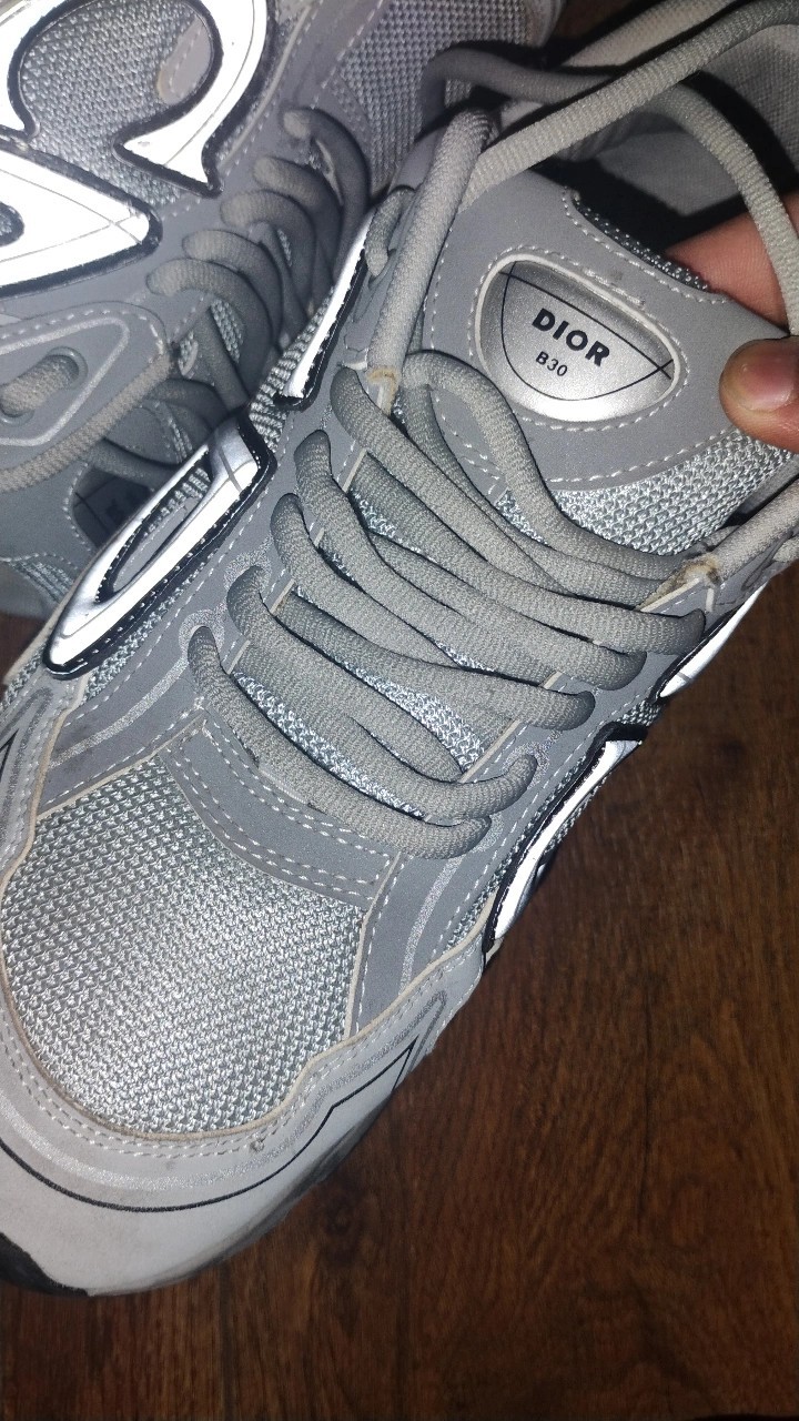 Dior B30 Reflective Gray Silver Men's Low Top Lace Up Mesh Sneakers thumbnail 3