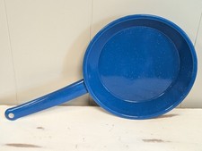 Sartén azul/blanco moteado esmalte 9,5" mango largo rústico camping