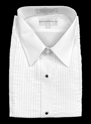 New Men's White Tuxedo Shirt Laydown Point Collar Pleated Front Size 16 32/33