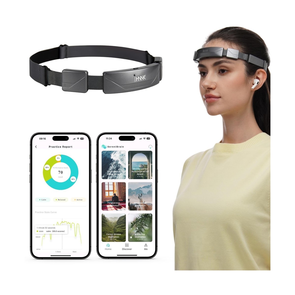 Biosensing Meditation Headband - Real-Time Feedback with Dynamic