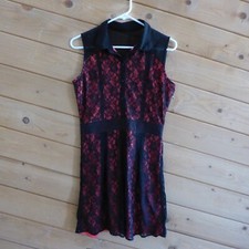 Latin Quarters Black Red Lace Lining Formal Collared Sleeveless Dress Girls M