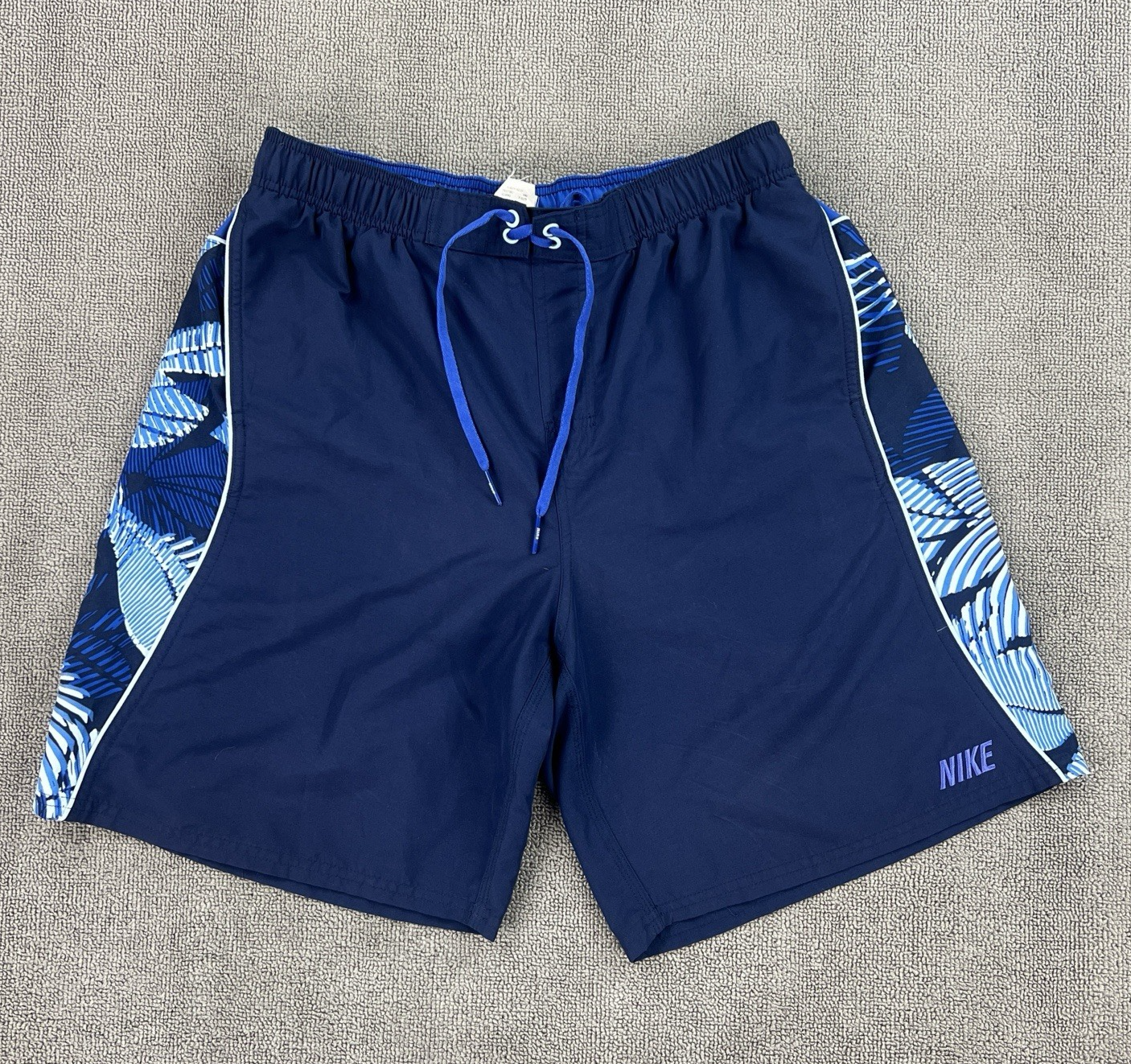 Nike Swim Trunks Uomo Grande Blu Maglia Foderata Tasche Swoosh Elasticizzato 8 5" Cucitura Interna