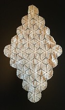 Vintage Handmade Crocheted Ivory Lace Scalloped Doillie 18" x 11" EC 
