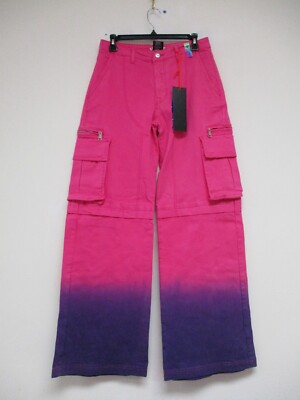 Vibrant Women's Jeans Size 7 Pink Wide Leg Cargo Pockets 27x31 XPT209