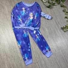 Frozen Girl's Elsa Pajama Set  Headband NWT L Purple Fleece AOP Disney Plush