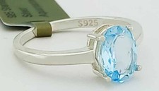 LAB CREATED 1.30 Cts AQUAMARINE SOLITAIRE RING .925 SILVER - New With Tag