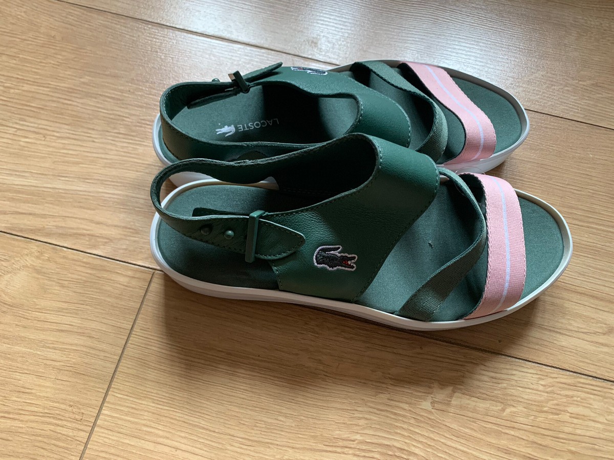Lacoste Green/Pink Leather Ladies Sandals, Size UK UK