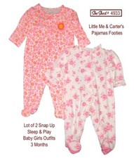 Baby Girl Sleep  Play 2 Pc Lot/ 3 Months Carter  s Little Me Footed Pajamas