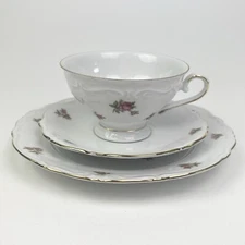 Bavaria Western Germany Elfenbein Rose Bud Pattern Tea Cup Saucer Plate 3 PC Set