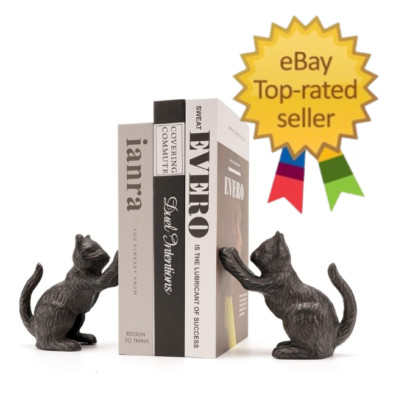 Ambipolar Cat Decorative Bookends, Unique Book Ends to Hold Books Heavy Duty for