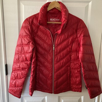 Kenneth Cole Reaction Women s Red Puffer Jacket Size Small Down See Pics