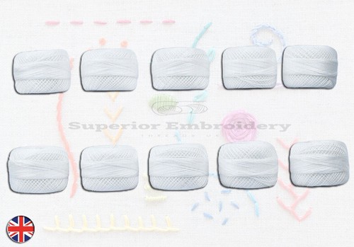 10 White Colour Anchor Pearl Cotton Embroidery Crochet Thread ball size 8, 85m - Picture 10 of 11