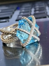 DAVID YURMAN GROSSER ACHTECKIGER BLAUTOPAS DIAMANTRING MIT ZOPFMUSTER