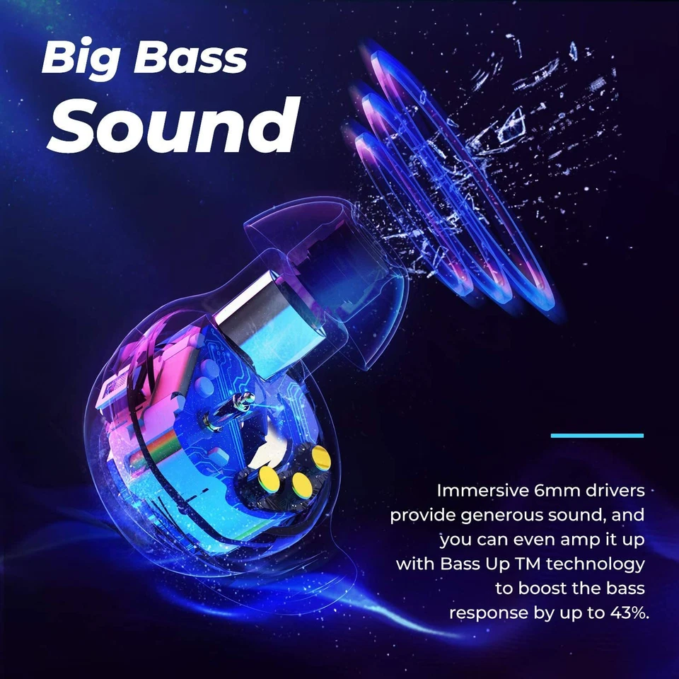 Tribit FlyBuds 3 Wireless Earbuds Bluetooth 5.0 with Mic for Sport Travel, Black - Image 4 of 4