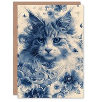 Maine Coon Blumenmuster, Chinesisch Karte Mit Katzenmotiv Geburtstagskarte
