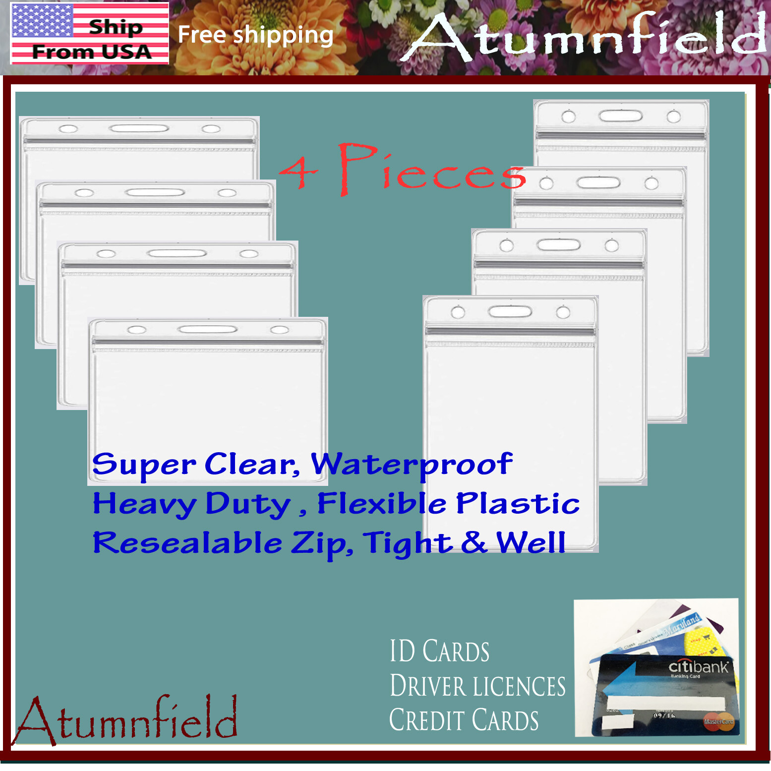 Flexible Plastic ID Card Holder with Zip Lock for Vertical or Horizontal Use-image