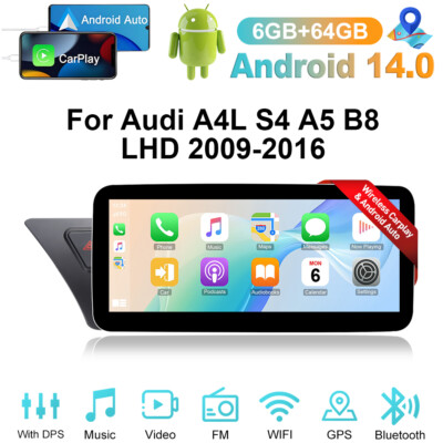 Carplay Autoradio Autoradio 10.25'' Android Auto DAB+ GPS 64GB Für Audi A4 LHD